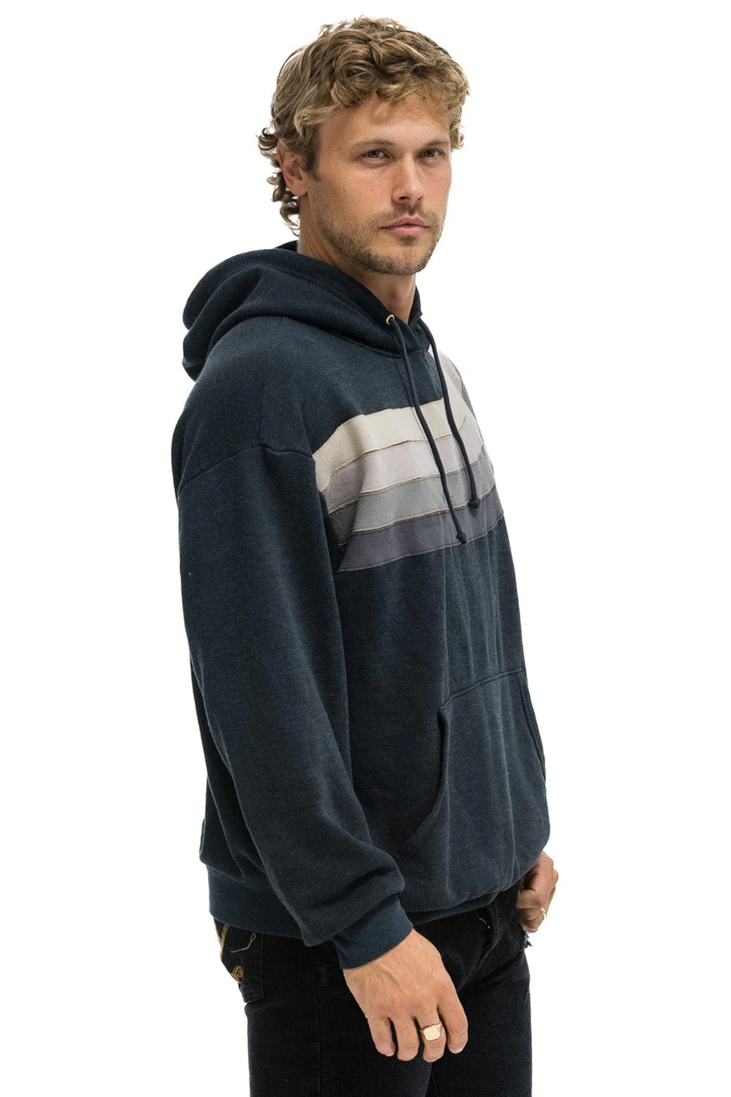 WAVE STRIPE 4 PULLOVER HOODIE RELAXED - CHARCOAL // CHARCOAL - Image 4