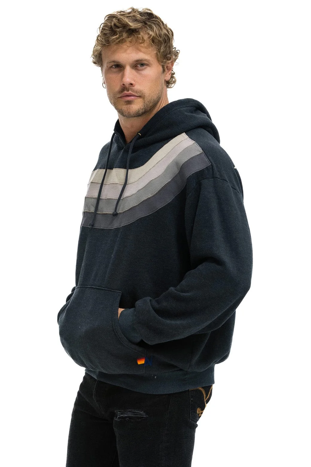 WAVE STRIPE 4 PULLOVER HOODIE RELAXED - CHARCOAL // CHARCOAL - Image 5