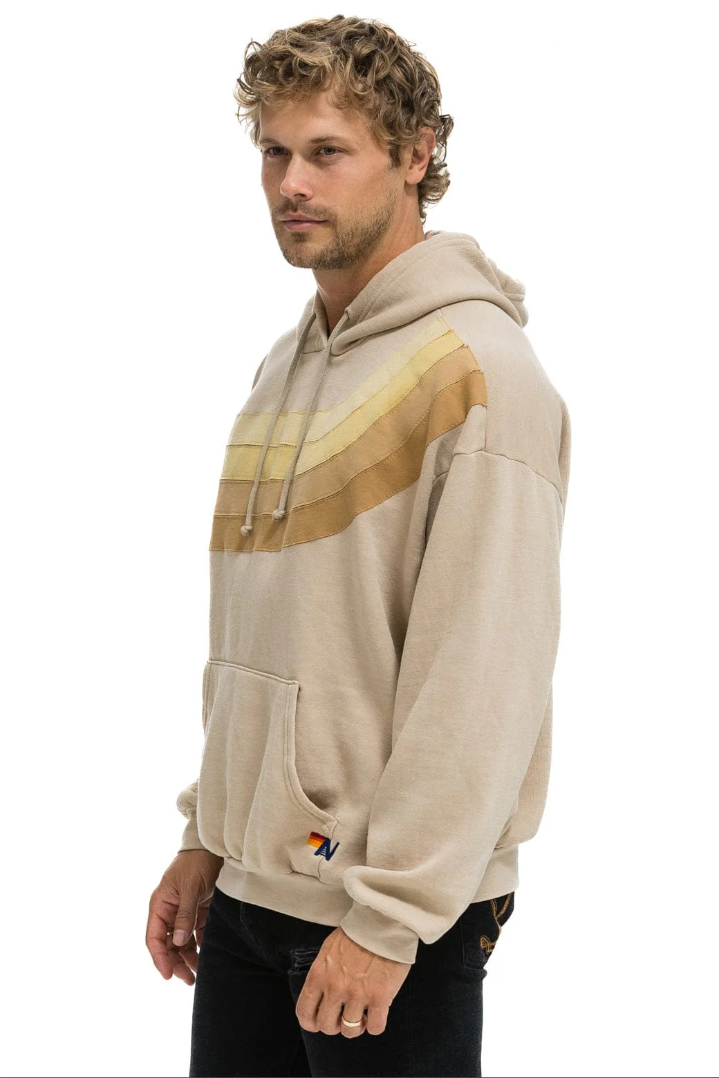 WAVE STRIPE 4 PULLOVER HOODIE RELAXED - SAND // SAND - Image 4