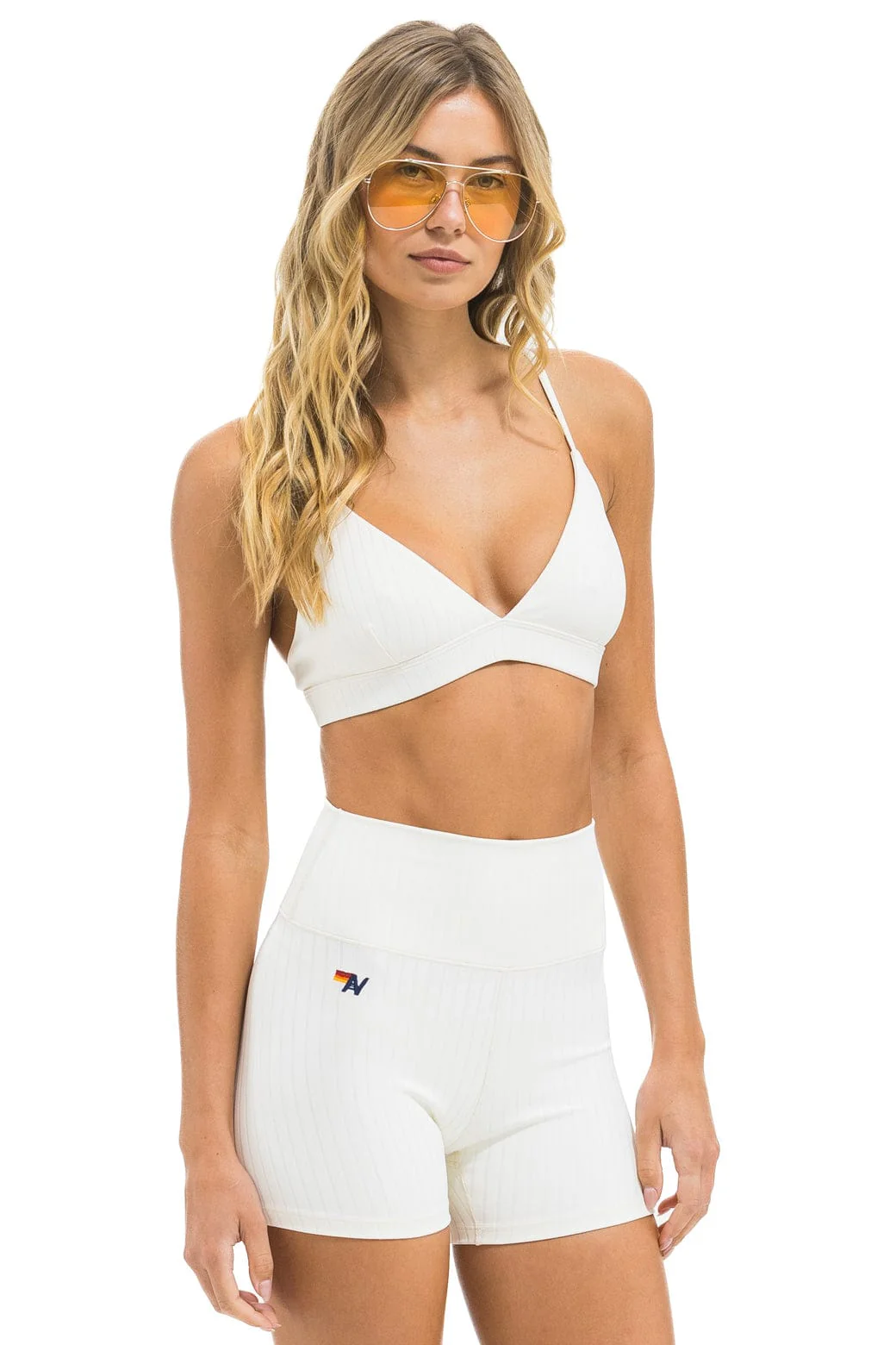 WIDE RIB TRIANGLE ADJUSTABLE SPORTS BRA - VINTAGE WHITE - Image 2